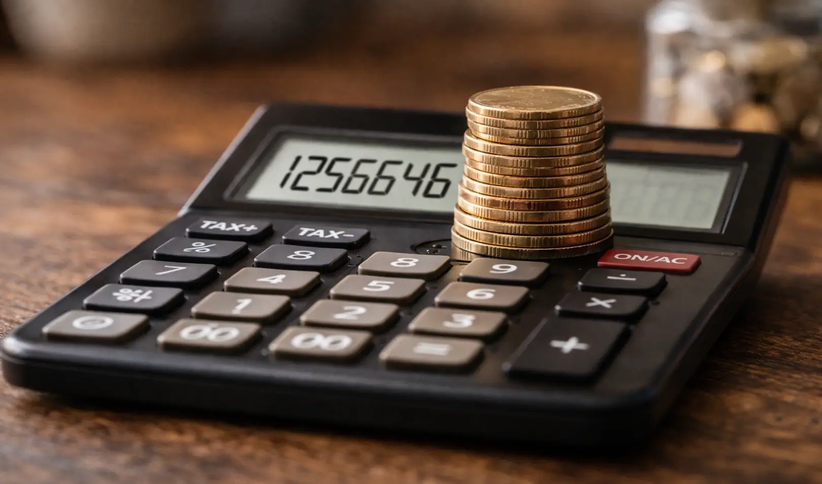 Kalkulator s prikazanim iznosom i složene kovanice eura